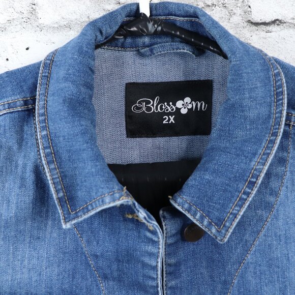 Blossom Women's Jean Denim Jacket Casual Button Down Stretch Stone Wash Size 2X - Picture 10 of 15